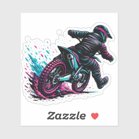 Sticker Cavalier de motocross de style BD éclaboussé de bo (Feuille)