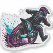 Sticker Cavalier de motocross de style BD éclaboussé de bo (Devant)