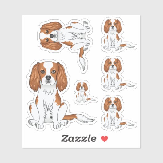 Sticker Cavalier King Charles Spaniel Blenheim Chien Assis (Feuille)