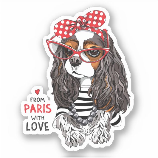 Sticker Cavalier King Charles Spaniel De Paris Avec Amour (Devant)
