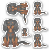 Sticker Cavalier King Charles Spaniel noir et feu assis (Devant)