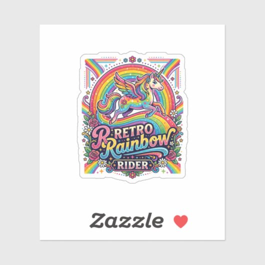 Sticker Cavalier Licorne Arc-en-Ciel Rétro (Feuille)