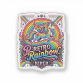 Sticker Cavalier Licorne Arc-en-Ciel Rétro (Devant)