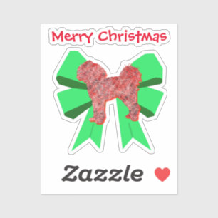 Sticker Cavapoo Chien Silhouette Rouge et Vert Bow Noël