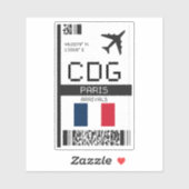 Sticker CDG Paris Boarding Pass - France Travel (Feuille)