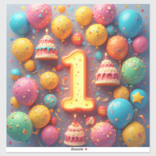 Sticker Célébration colorée du 1er anniversaire avec des b