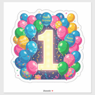 Sticker Célébration colorée du 1er anniversaire avec des b