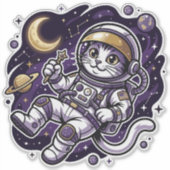 Sticker Celestial Voyager : Chat Astronaute Violet Espace  (Devant)