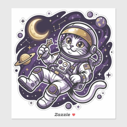 Sticker Celestial Voyager : Chat Astronaute Violet Espace  (Feuille)