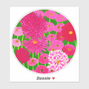 Sticker Cercle de fleurs, Chrysanthèmes rose Fuchsia
