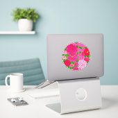 Sticker Cercle de fleurs, Chrysanthèmes rose Fuchsia (Ordinateur portable sur le bureau)
