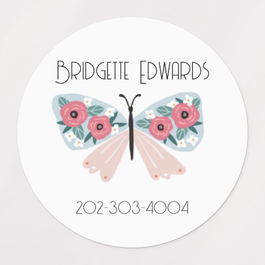 Sticker Cercle étanche papillon Nom Étiquette (Design 2)
