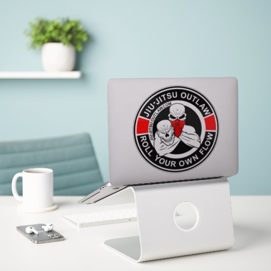 Sticker Cercle Jiu-Jitsu - BlackRed-2D (Ordinateur portable sur le bureau)
