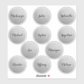 Sticker Cercle rond Argent Noms individuels Parti Favorise (Feuille)