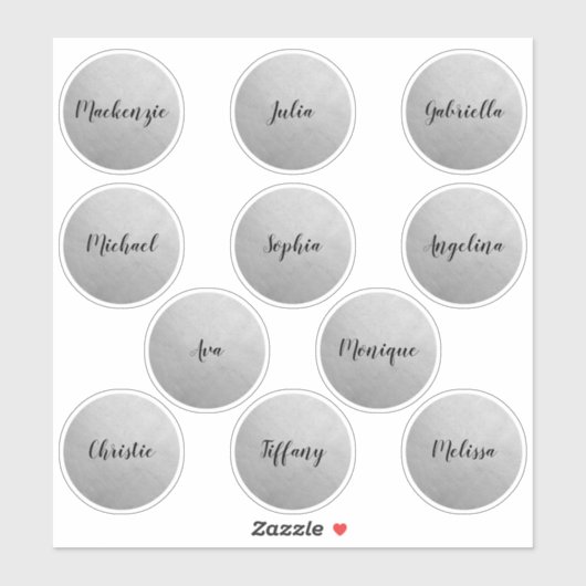 Sticker Cercle rond Argent Noms individuels Parti Favorise (Feuille)