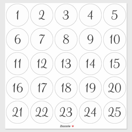 Sticker Cercles numérotés blanc et noir 1 - 25 (Feuille)