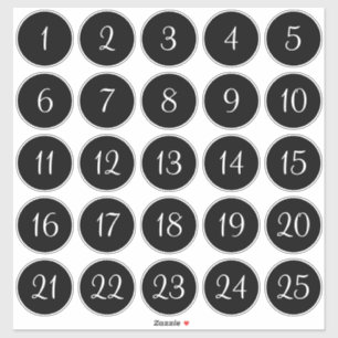 Sticker Cercles numérotés Noir et Blanc 1 - 25