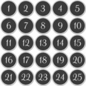 Sticker Cercles numérotés Noir et Blanc 1 - 25 (Devant)