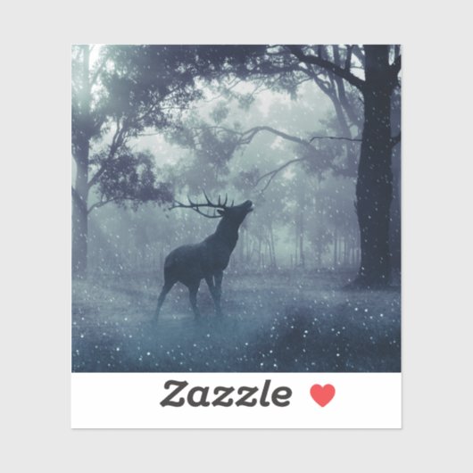 Sticker Cerf avec Antlers dans une forêt ombragée (Feuille)