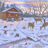 Sticker Cerf Cabine D'Hiver Dans La Scène De Noël De Neige (Devant)