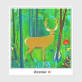 Sticker Cerf dans un cadre forestier d'Imaginaire (Feuille)