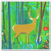 Sticker Cerf dans un cadre forestier d'Imaginaire (Devant)