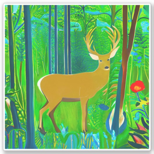 Sticker Cerf dans un cadre forestier d'Imaginaire (Devant)
