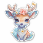 Sticker Cerf de Bébé mignon avec Antlers et Fleurs (Devant)