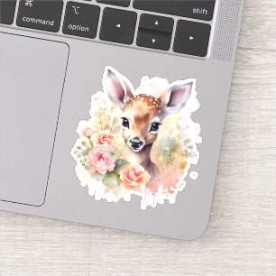 Sticker Cerf mignon entouré de roses