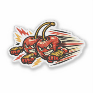 Sticker Cerise Twin Striker — Duo Fighter Rétro Vintage