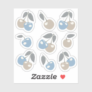 Sticker Cerises Boho Beach - bleu beige mignon fruit ceris