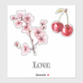 Sticker Cerises Fleur de Cerisier Amour (Feuille)