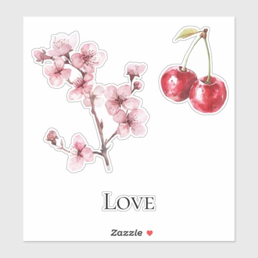 Sticker Cerisier Fleurs Cerises Amour (Feuille)