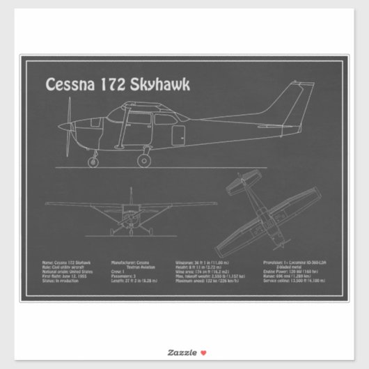 Sticker Cessna 172 Skyhawk - Plan directeur de l'avion PD (Feuille)