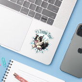 Sticker C'est l'heure de Zoomie Border Collie (Ordinateur portable avec iPhone)