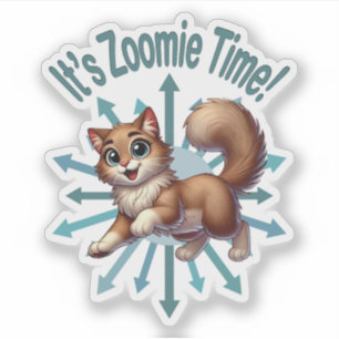 Sticker C'est Zoomie Time Cute Brown & White Cat