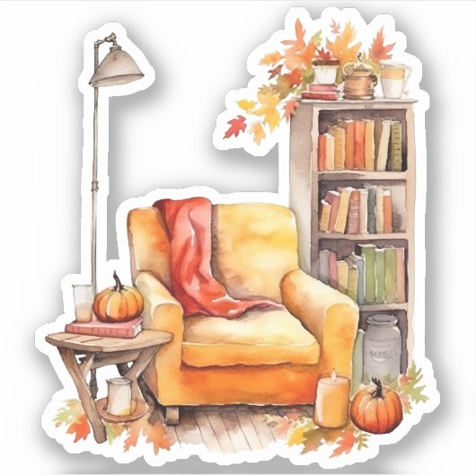 Sticker Chaise confortable, Lampe et Livres Automne (Devant)