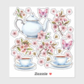 Sticker Champ de fleurs rose cerise avec thé (Feuille)