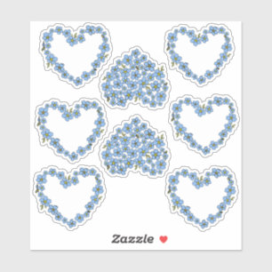Sticker champ de myosotis avec cadre de coeurs