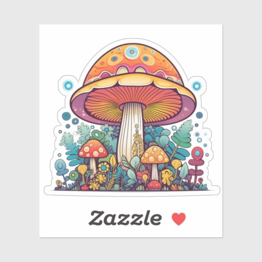 Sticker Champignon Orange Sarcelle Rétro Groovy (Feuille)