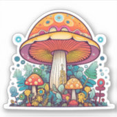 Sticker Champignon Orange Sarcelle Rétro Groovy (Devant)