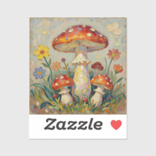 Sticker Champignons et fleurs de style Cottage Core