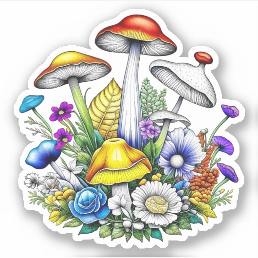 Sticker Champignons et fleurs magiques (Devant)