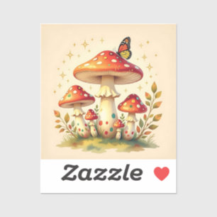 Sticker Champignons Rétro et Papillon Couleurs Vintage