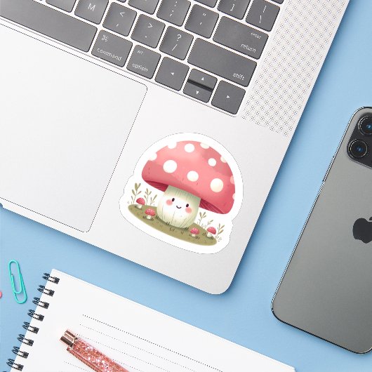 Sticker Champignons souriants (Ordinateur portable avec iPhone)