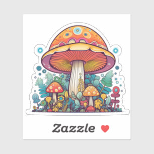 Sticker Champignons Super rétro Orange Turquoise