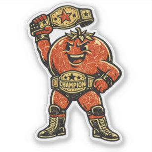 Sticker Champion de lutte de tomate — Combattant rétro vin