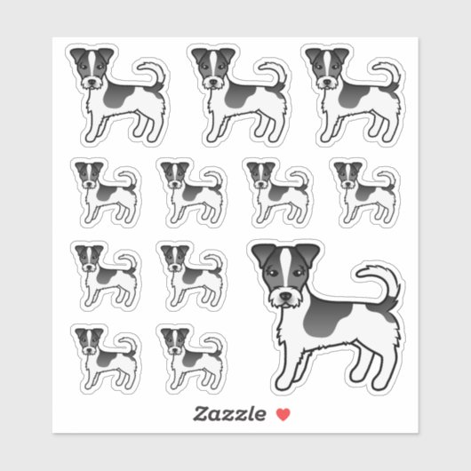 Sticker Chandail rond noir et blanc Jack Russell Chiens Te (Feuille)