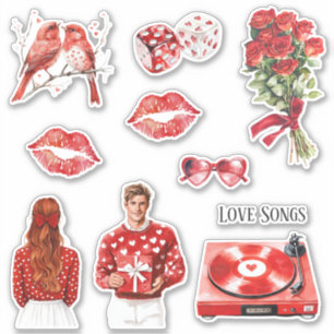 Sticker Chansons d'amour de disque de cœur rouge