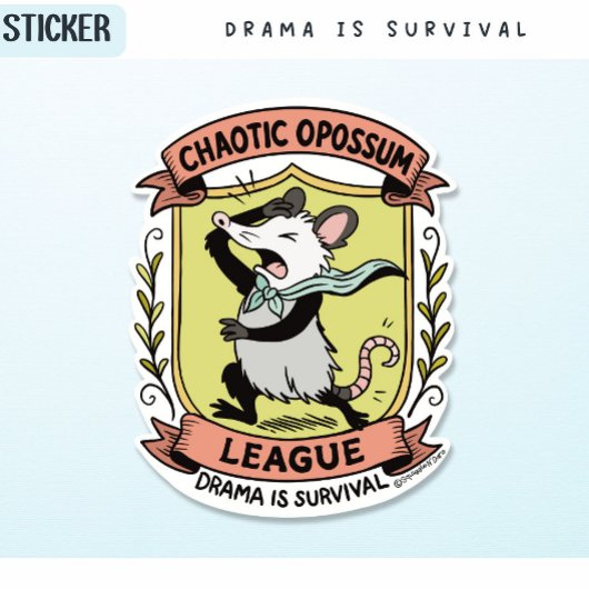 Sticker Chaotique Opossum League Crest avec drame amusant